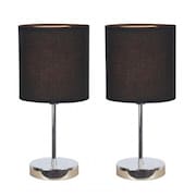 ALL THE RAGES All The Rages LT2007-BLK-2PK Simple Designs Chrome Mini Basic Table Lamp with Fabric Shade 2 Pack Set; Black LT2007-BLK-2PK